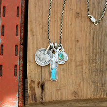 Load image into Gallery viewer, Sonoran Mountain turquoise Thunderbird + Nacozari turquoise Bar Pendant Reworked Necklace
