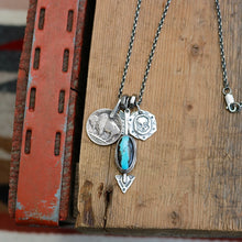 Load image into Gallery viewer, Blue Moon turquoise Arrow Pendant + Buffalo Nickel Reworked Necklace