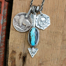 Load image into Gallery viewer, Blue Moon turquoise Arrow Pendant + Buffalo Nickel Reworked Necklace