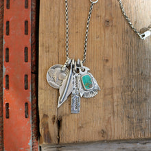 Load image into Gallery viewer, Royston turquoise Thunderbird + Feather Reworked Necklace