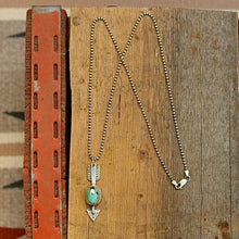 Load image into Gallery viewer, Sterling Silver + Nacozari Turquoise with Pyrite Arrow Necklace