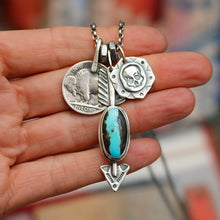 Load image into Gallery viewer, Blue Moon turquoise Arrow Pendant + Buffalo Nickel Reworked Necklace