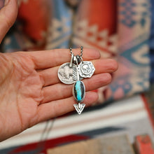 Load image into Gallery viewer, Blue Moon turquoise Arrow Pendant + Buffalo Nickel Reworked Necklace