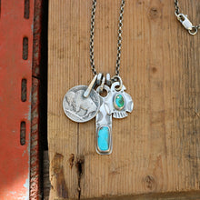 Load image into Gallery viewer, Sonoran Mountain turquoise Thunderbird + Nacozari turquoise Bar Pendant Reworked Necklace