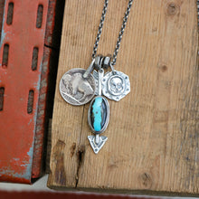 Load image into Gallery viewer, Blue Moon turquoise Arrow Pendant + Buffalo Nickel Reworked Necklace