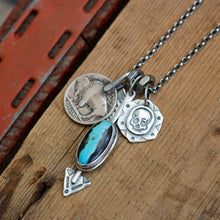 Load image into Gallery viewer, Blue Moon turquoise Arrow Pendant + Buffalo Nickel Reworked Necklace