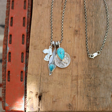 Load image into Gallery viewer, Vintage Sterling Silver Snoopy pendant + Nacozari turquoise Feather Pendant Reworked Necklace