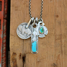 Load image into Gallery viewer, Sonoran Mountain turquoise Thunderbird + Nacozari turquoise Bar Pendant Reworked Necklace