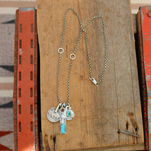 Load image into Gallery viewer, Sonoran Mountain turquoise Thunderbird + Nacozari turquoise Bar Pendant Reworked Necklace