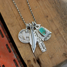 Load image into Gallery viewer, Royston turquoise Thunderbird + Feather Reworked Necklace