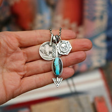 Load image into Gallery viewer, Blue Moon turquoise Arrow Pendant + Buffalo Nickel Reworked Necklace