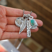 Load image into Gallery viewer, Royston turquoise Thunderbird + Feather Reworked Necklace