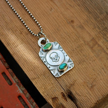 Load image into Gallery viewer, Sonoran Mountain Turquoise + Skull Dog Tag Necklace