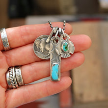 Load image into Gallery viewer, Sonoran Mountain turquoise Thunderbird + Nacozari turquoise Bar Pendant Reworked Necklace