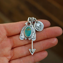 Load image into Gallery viewer, Royston turquoise Thunderbird + Arrow Reworked Necklace