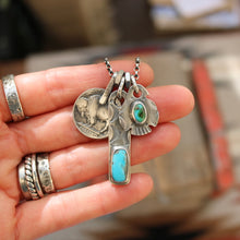 Load image into Gallery viewer, Sonoran Mountain turquoise Thunderbird + Nacozari turquoise Bar Pendant Reworked Necklace