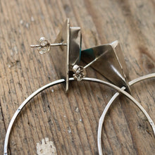 Load image into Gallery viewer, Kingman Turquoise + Sterling Silver Hoop Post Earrings