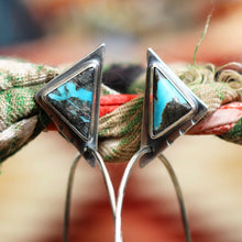 Load image into Gallery viewer, Kingman Turquoise + Sterling Silver Hoop Post Earrings