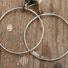 Load image into Gallery viewer, Kingman Turquoise + Sterling Silver Hoop Post Earrings