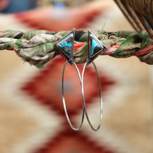 Load image into Gallery viewer, Kingman Turquoise + Sterling Silver Hoop Post Earrings