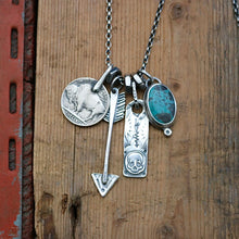 Load image into Gallery viewer, Apache Nugget turquoise Pendant + Buffalo Nickel Reworked Necklace