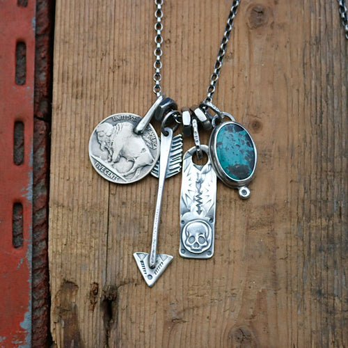 Apache Nugget turquoise Pendant + Buffalo Nickel Reworked Necklace
