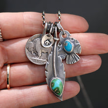 Load image into Gallery viewer, Sonoran Mountain turquoise Feather + Sierra Bella Turquoise Thunderbird Reworked Necklace