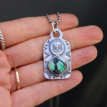 Load image into Gallery viewer, Rose Emerald Variscite + Sterling Silver Skull Dog Tag Necklace