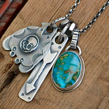 Load image into Gallery viewer, Sonoran Mountain turquoise Pendant + Thunderbird Pendant Reworked Necklace