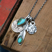 Load image into Gallery viewer, Sonoran Mountain turquoise Feather Pendant + Sterling Thunderbird Reworked Necklace