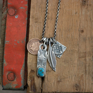 Bandits Mine turquoise bar pendant + thunderbird Reworked Necklace