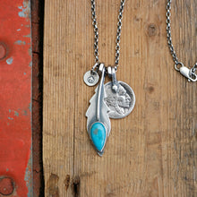 Load image into Gallery viewer, Nacozari Turquoise Feather + Nickel Reworked Necklace