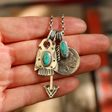 Load image into Gallery viewer, Kingman turquoise Nickel + Thunderbird Reworked Necklace