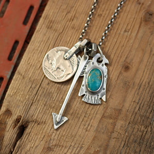 Bandits Mine turquoise Thunderbird + Arrow Reworked Necklace