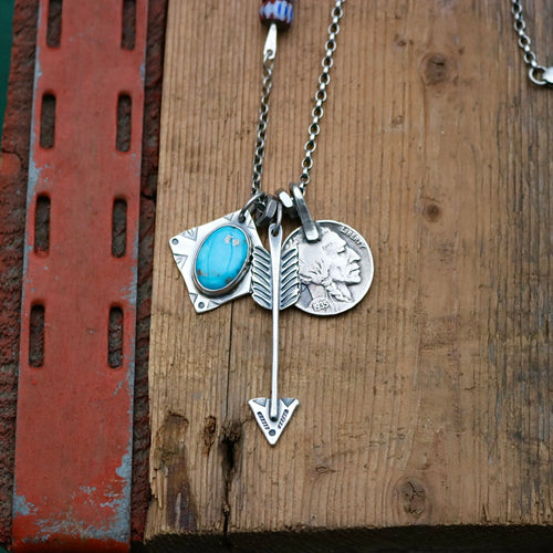 Blue Bird turquoise Pendant + Arrow Reworked Necklace