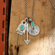 Load image into Gallery viewer, Kingman turquoise Nickel + Thunderbird Reworked Necklace