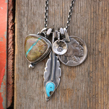 Load image into Gallery viewer, Royston Ribbon Turquoise Pendant + Sierra Bella Feather Reworked Necklace