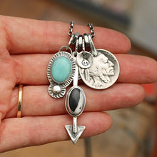 Load image into Gallery viewer, Pilot Mountain Turquoise Pendant + White Buffalo Arrow Pendant Reworked Necklace