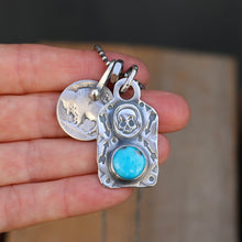 Load image into Gallery viewer, Nacozari Turquoise + Sterling Silver Skull Dog Tag Necklace