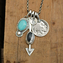 Load image into Gallery viewer, Pilot Mountain Turquoise Pendant + White Buffalo Arrow Pendant Reworked Necklace