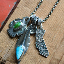 Load image into Gallery viewer, VINTAGE 70s California State pendant + Feather Reworked Necklace