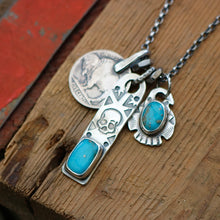 Load image into Gallery viewer, Nacozari turquoise Thunderbird Pendant + Sterling Bar Pendant Reworked Necklace