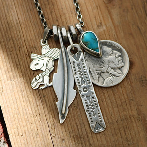 Vintage Snoopy pendant with Bandits Mine turquoise  + 1923 Nickel Reworked Necklace