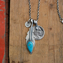 Load image into Gallery viewer, Nacozari Turquoise Feather + Nickel Reworked Necklace
