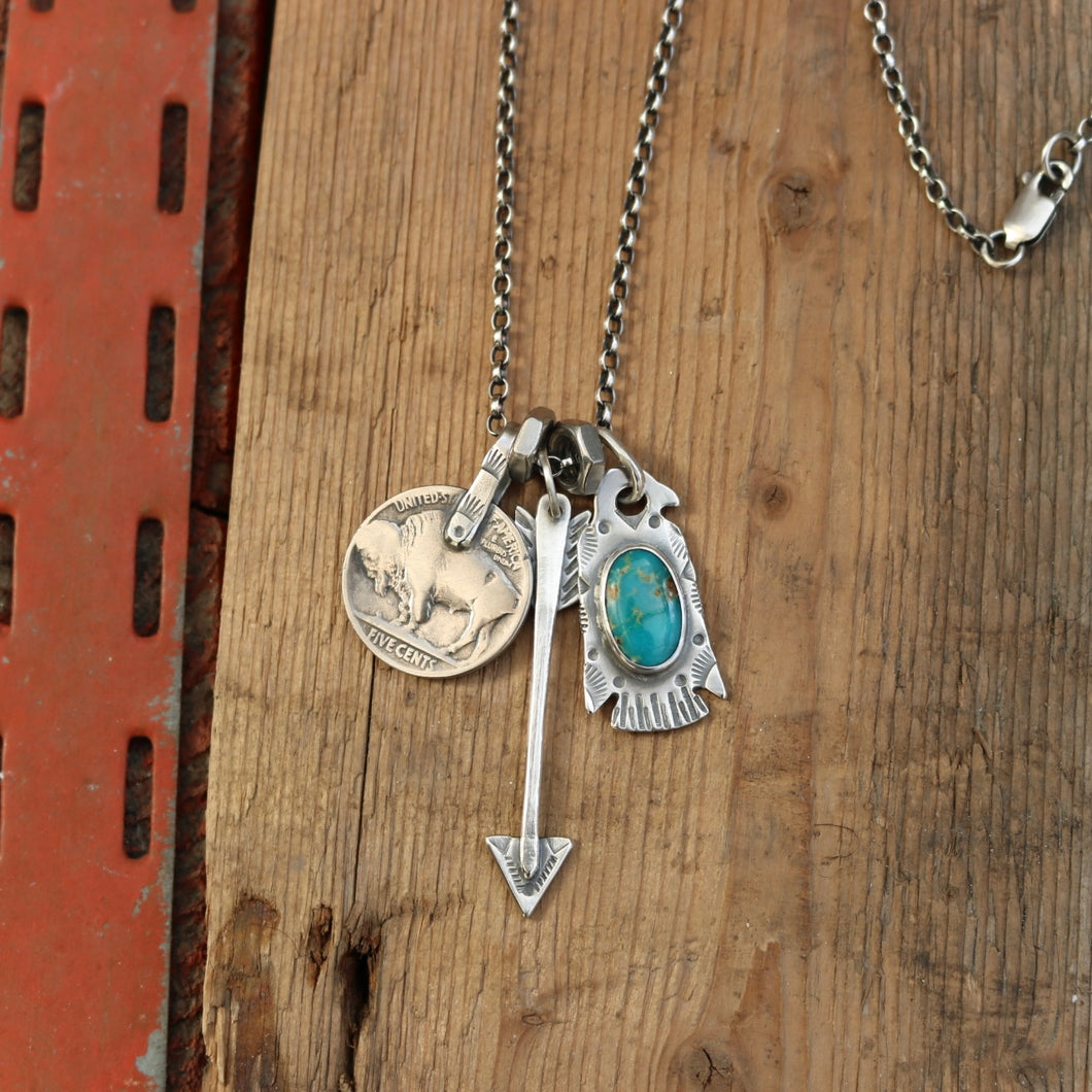 Bandits Mine turquoise Thunderbird + Arrow Reworked Necklace