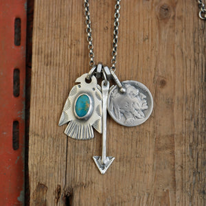 Bandits Mine turquoise Thunderbird + Arrow Reworked Necklace