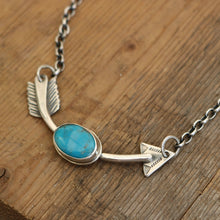Load image into Gallery viewer, Sterling Silver + Nacozari Turquoise Arrow Necklace