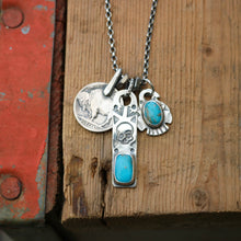 Load image into Gallery viewer, Nacozari turquoise Thunderbird Pendant + Sterling Bar Pendant Reworked Necklace