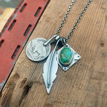 Load image into Gallery viewer, Sonoran Mountain turquoise Pendant + Feather Pendant Reworked Necklace