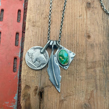 Load image into Gallery viewer, Sonoran Mountain turquoise Pendant + Feather Pendant Reworked Necklace